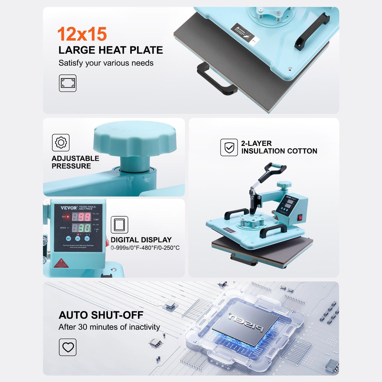 Värmepressmaskin, 30 x 15 tum, 5-i-1 värmeöverföringsmaskin med 940 ml tumlarpress, 360° svängbar T-shirtpressning, digital precisionskontroll, för T-shirts/muggar/hattar/tallrikar, grön