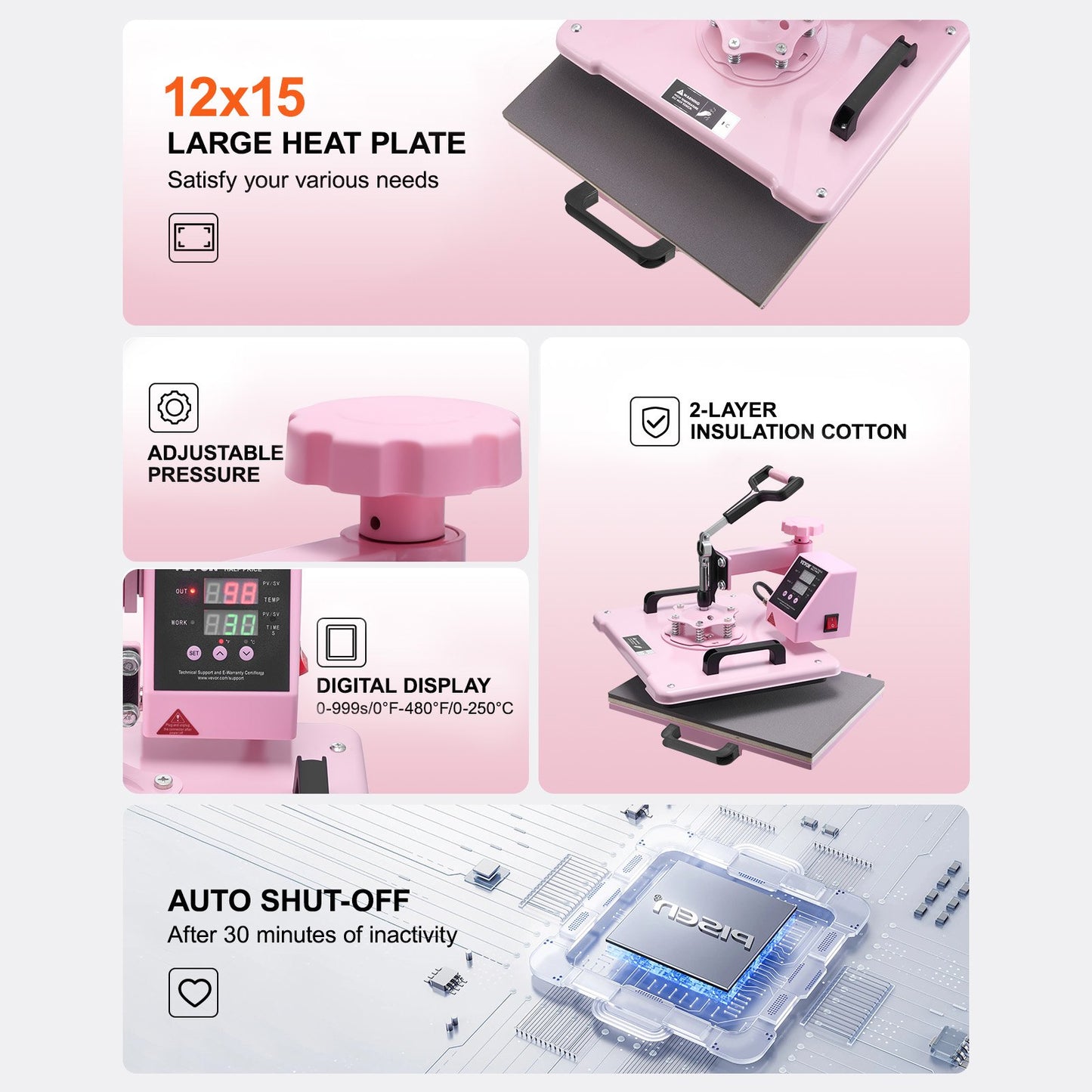 Heat Press Machine 30.5x38.1 cm 8 in 1 with 850.5 g Tumbler Press T-Shirts Pink