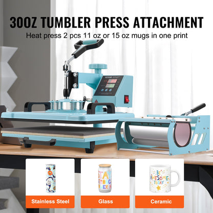 Heat Press Machine 300 x 380 mm 8 in 1 with 850.5 g Tumbler Press T-Shirts Green