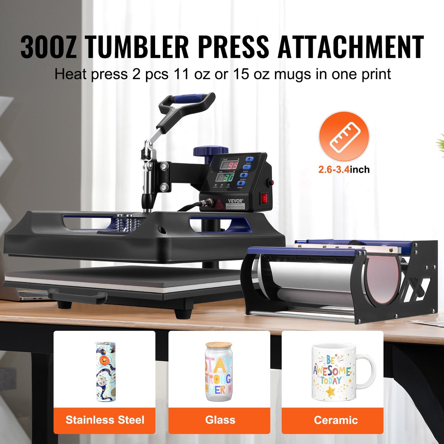 8 in 1 Heat Press Machine 38x38 cm 850.5 g Tumbler Press T-Shirts Black+Blue