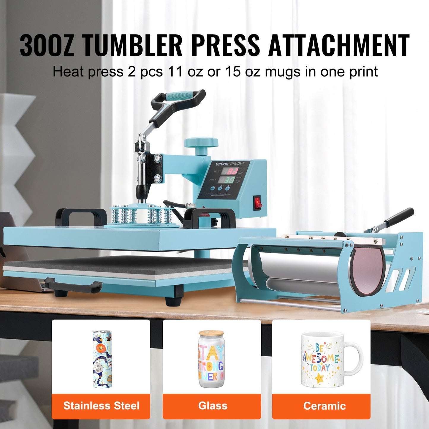 Värmepress 38x38 cm 8 i 1 med 850,5 g tumlarpress T-shirts gröna