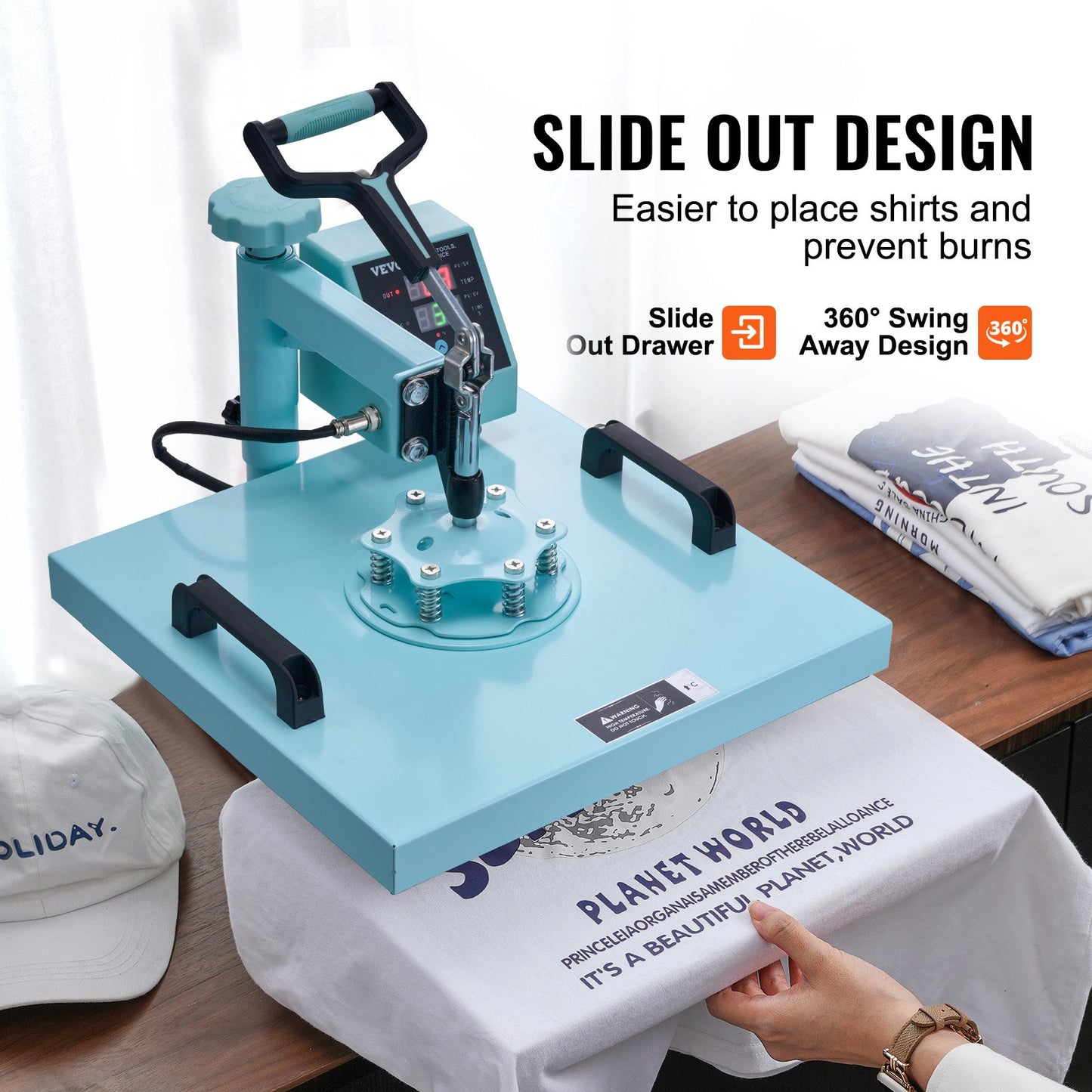 Värmepress 38x38 cm 8 i 1 med 850,5 g tumlarpress T-shirts gröna