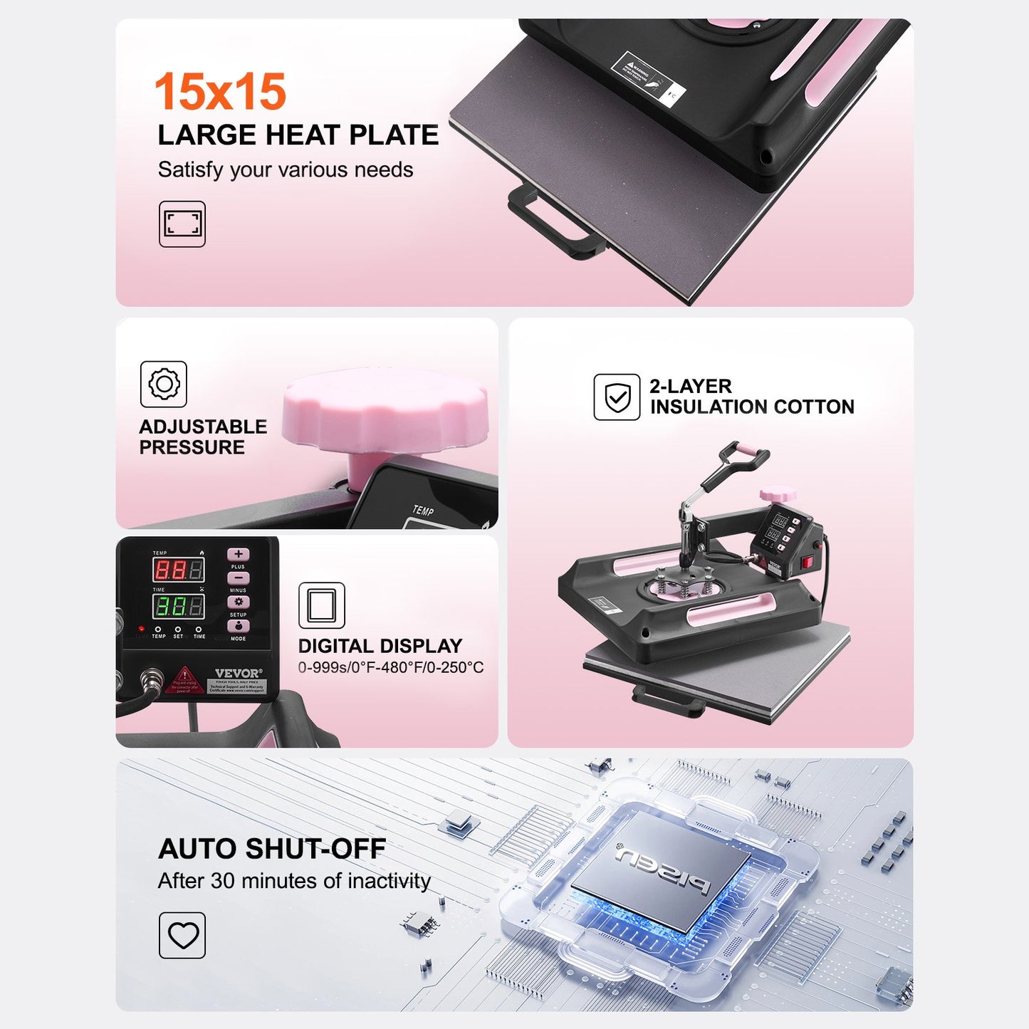 8 i 1 värmepressmaskin 38x38 cm 850,5 g tumlarpress T-shirts svarta