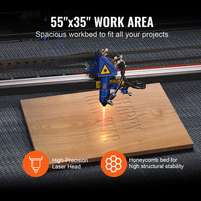 130W CO2-lasergravör, 89 x 140 cm (35 x 55 tum), 500 mm/s (19,7 IPS) laserskärmaskin med 2-vägs luftassistans, kompatibel med LightBurn, CorelDRAW, AutoCAD, Windows, Mac OS, Linux, för trä, akryl och tyg.