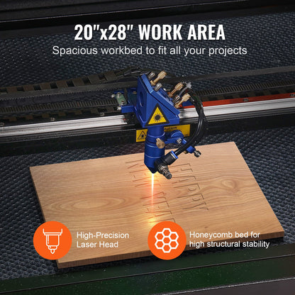 80W CO2-lasergravör, 51 x 71 cm (20 x 28 tum), 500 mm/s (19,7 IPS) laserskärmaskin med 2-vägs luftassistans, kompatibel med LightBurn, CorelDRAW, AutoCAD, Windows, Mac OS, Linux, för trä, akryl och tyg.