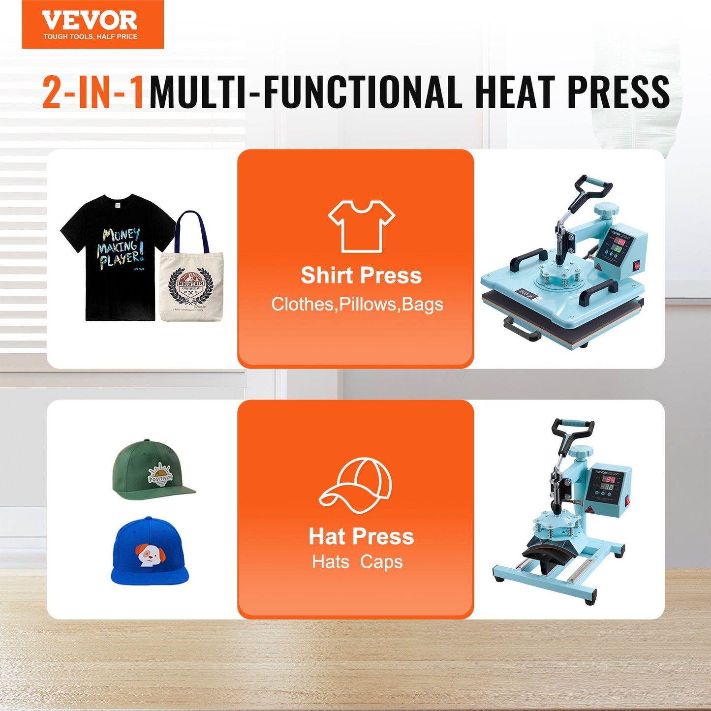 Heat Press Machine 30.5x38.1 cm 2 in 1 Heat Transfer Machine for T-Shirts Hats