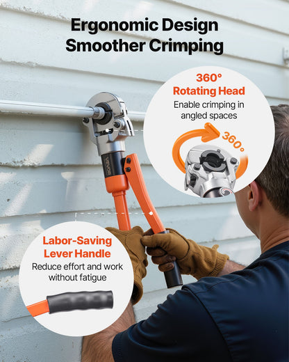 Hydraulic Pipe Crimping Tool, PEX & Aluminum-Plastic Tube Fittings Crimper with TH16 TH20 TH26 TH32 Jaws & Carrying Case, Press Crimper Tool Kit for Plumbing Repairs & Installations