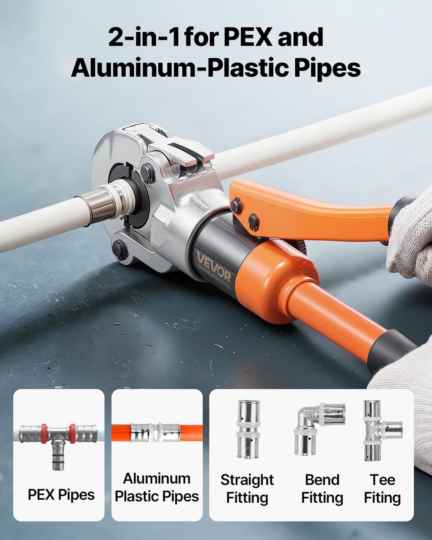 Hydraulic Pipe Crimping Tool, PEX & Aluminum-Plastic Tube Fittings Crimper with U16 U20 U25 U32 Jaws & Carrying Case, Press Crimper Tool Kit for Plumbing Repairs & Installations