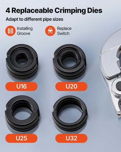Hydraulic Pipe Crimping Tool, PEX & Aluminum-Plastic Tube Fittings Crimper with U16 U20 U25 U32 Jaws & Carrying Case, Press Crimper Tool Kit for Plumbing Repairs & Installations