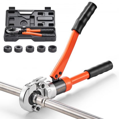 Hydraulic Pipe Crimping Tool, Stainless Steel Tube Fittings Crimper with V12, V15, V18, V22, V28 Jaws & Carrying Case, Press Crimper Tool Kit for Plumbing Repairs & Installations