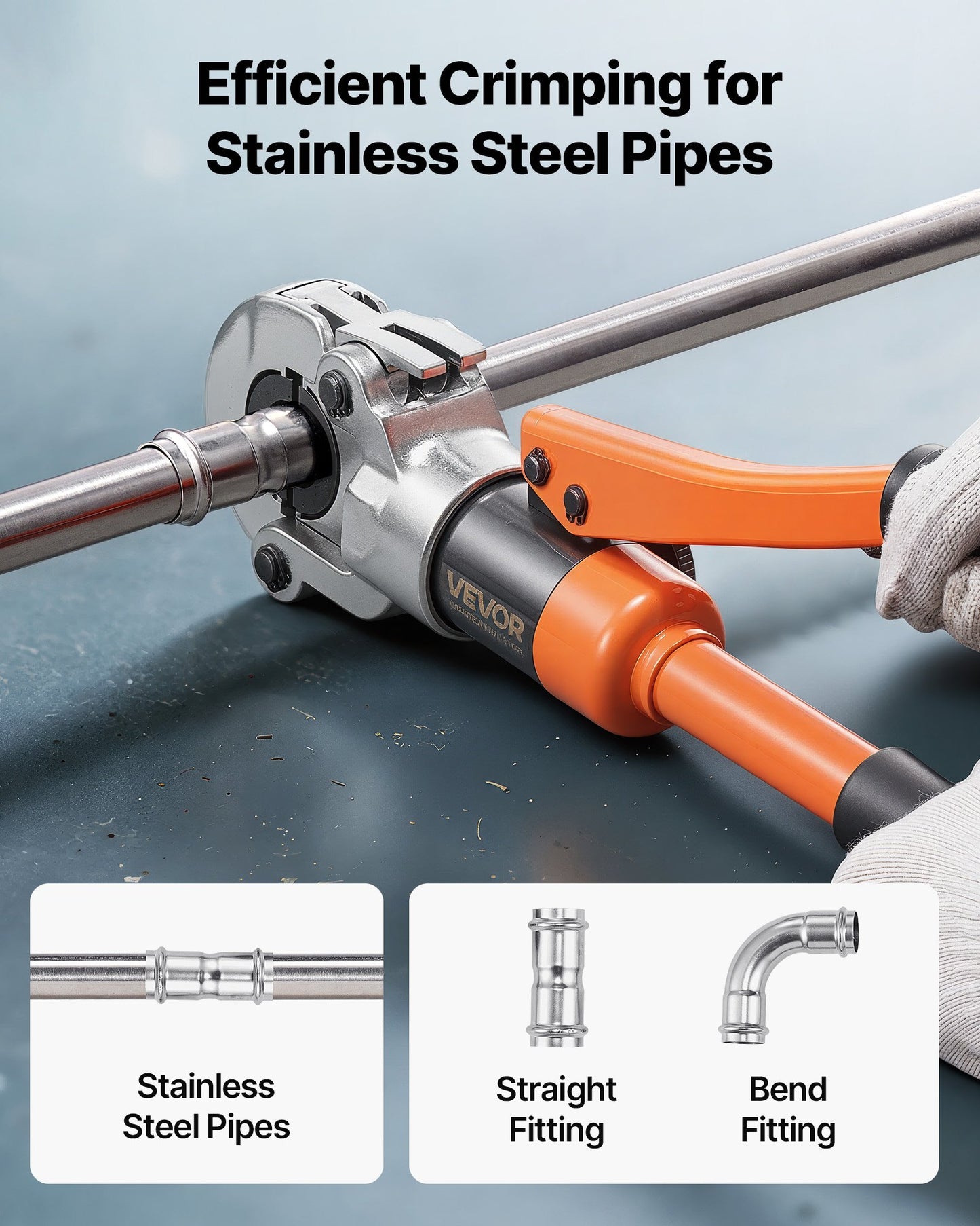 Hydraulic Pipe Crimping Tool, Stainless Steel Tube Fittings Crimper with V12, V15, V18, V22, V28 Jaws & Carrying Case, Press Crimper Tool Kit for Plumbing Repairs & Installations