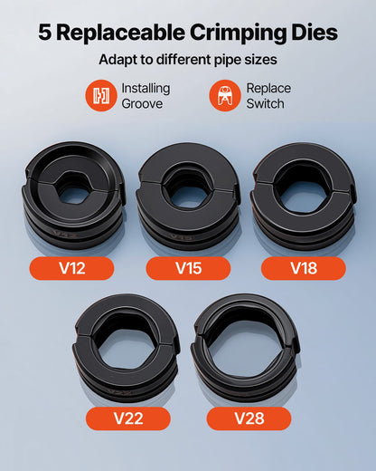 Hydraulic Pipe Crimping Tool, Stainless Steel Tube Fittings Crimper with V12, V15, V18, V22, V28 Jaws & Carrying Case, Press Crimper Tool Kit for Plumbing Repairs & Installations