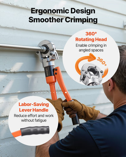 Hydraulic Pipe Crimping Tool, Stainless Steel Tube Fittings Crimper with V12, V15, V18, V22, V28 Jaws & Carrying Case, Press Crimper Tool Kit for Plumbing Repairs & Installations