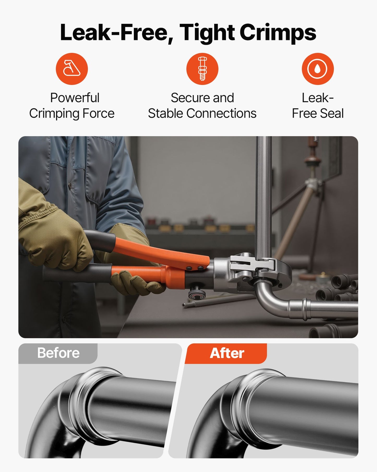 Hydraulic Pipe Crimping Tool, Stainless Steel Tube Fittings Crimper with V12, V15, V18, V22, V28 Jaws & Carrying Case, Press Crimper Tool Kit for Plumbing Repairs & Installations