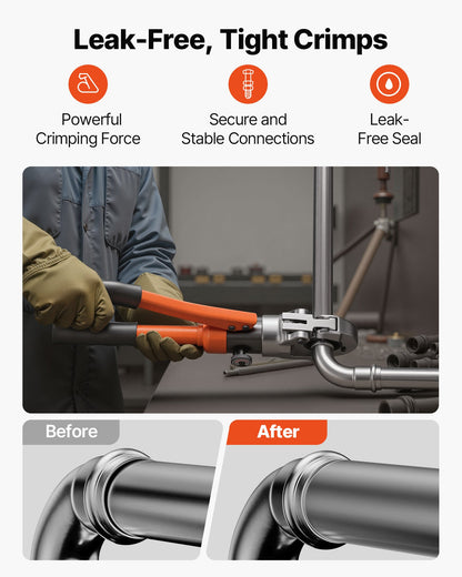 Hydraulic Pipe Crimping Tool, Stainless Steel Tube Fittings Crimper with V12, V15, V18, V22, V28 Jaws & Carrying Case, Press Crimper Tool Kit for Plumbing Repairs & Installations