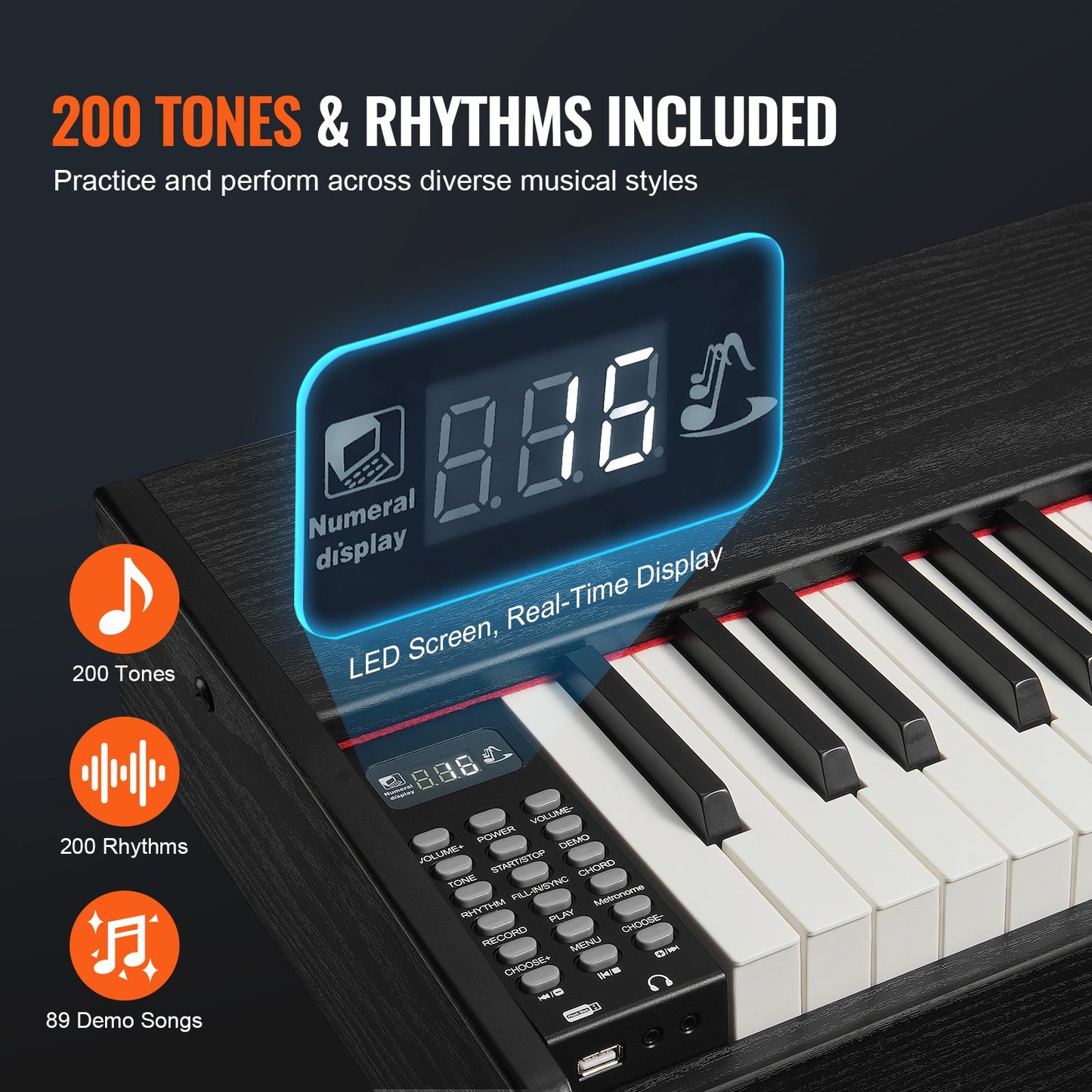 Weighted Digital Piano, 88 Key Fully Weighted Keys, Electric Piano Dual Keyboard & Speakers Simple Cabinet Bracket with Headphone 200 Tones & Rhythms, Support Bluetooth/USB/MIDI, for Beginners