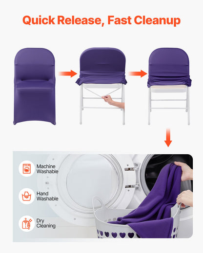 50 Pcs Purple Chair Covers, Polyester Spandex Chair Cover, Stretch Slipcovers for Wedding Party Dining Banquet Flat-Front Chair Covers, Fits Chair Measures up to 17.72 x 18.11 x 30.31 inch