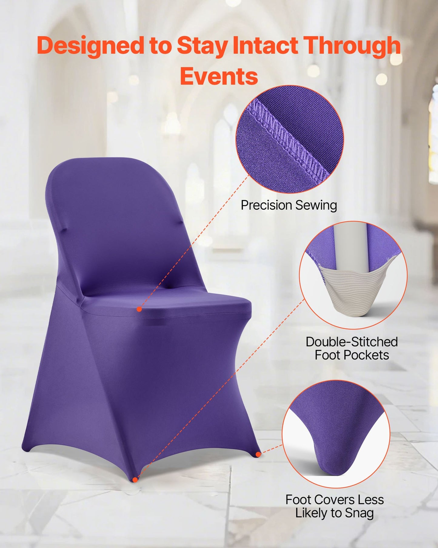 50 Pcs Purple Chair Covers, Polyester Spandex Chair Cover, Stretch Slipcovers for Wedding Party Dining Banquet Flat-Front Chair Covers, Fits Chair Measures up to 17.72 x 18.11 x 30.31 inch