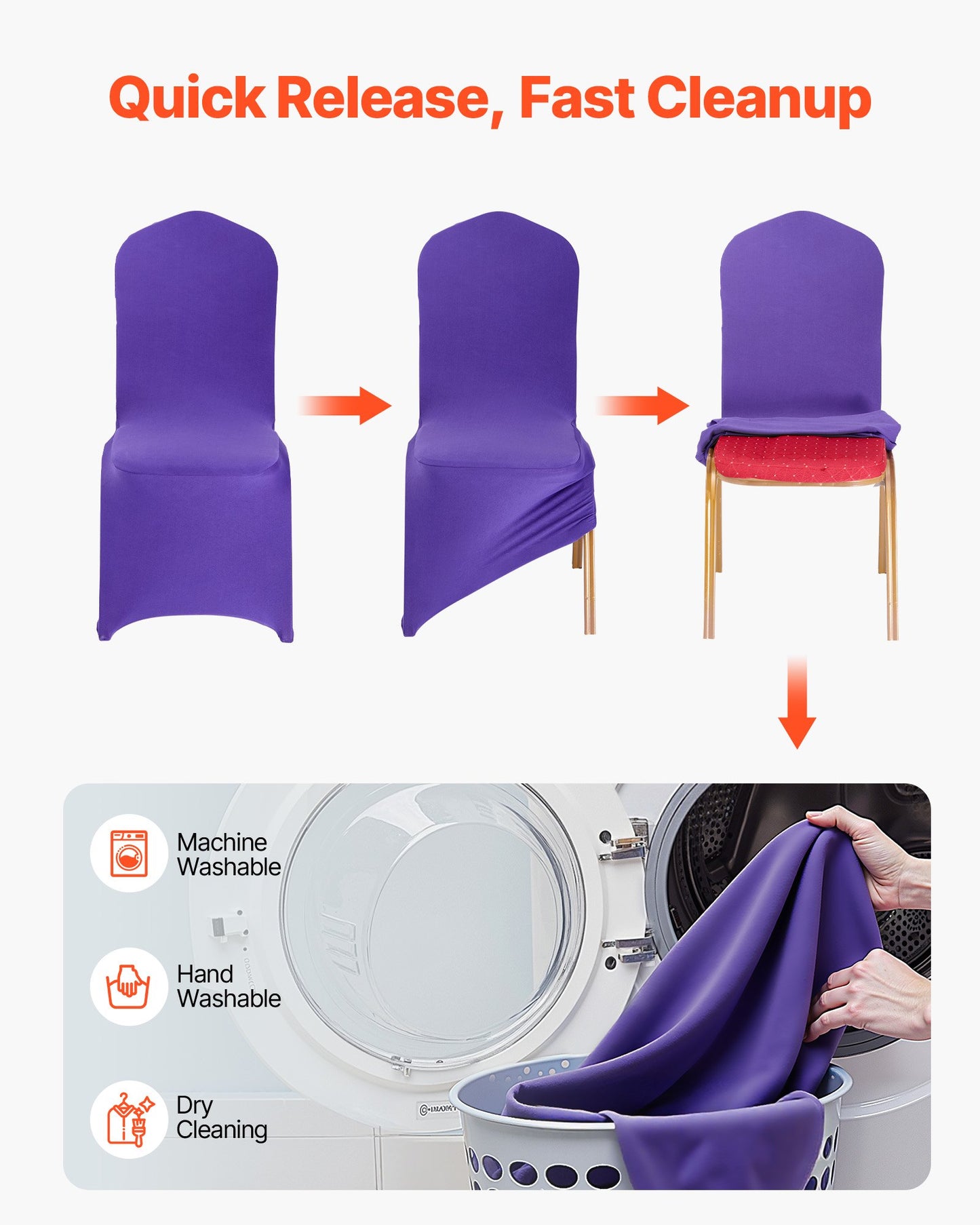 50 Pcs Purple Chair Covers, Polyester Spandex Chair Cover, Stretch Slipcovers for Wedding Party Dining Banquet Flat-Front Chair Covers, Fits Chair Measures up to 20.08 x 17.72 x 37.4 inch