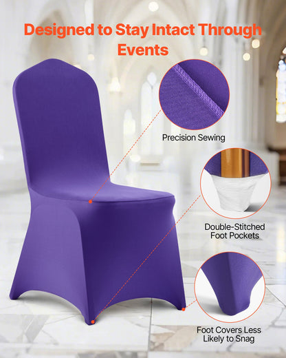 50 Pcs Purple Chair Covers, Polyester Spandex Chair Cover, Stretch Slipcovers for Wedding Party Dining Banquet Flat-Front Chair Covers, Fits Chair Measures up to 20.08 x 17.72 x 37.4 inch