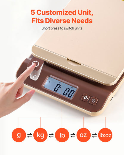 Digital Shipping Postal Scale, 2 g High Accuracy, 40 kg Postal Scale with Hold/Tare/Auto-off Function, Flip Holder Design & Easy Calibration, Fit for Home and Office Use, Battery Included