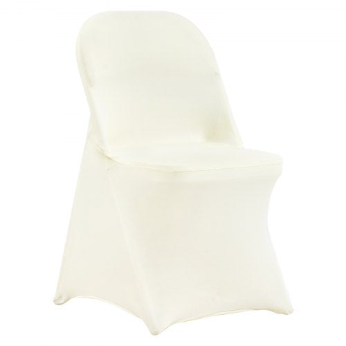 Stretch Spandex Folding Chair Covers, Universal Fitted Chair Cover, Removable Washable Protective Slipcovers, for Wedding, Holiday, Banquet, Party, Celebration, Dining (50PCS Ivory White)