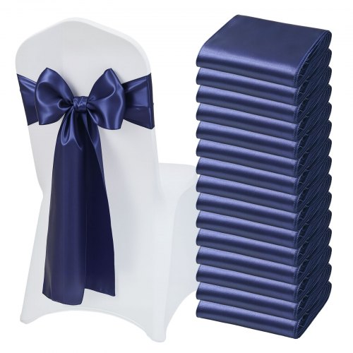 Satin Chair Sashes Bows, 50PCS Chair Ribbon Ties Back Sash, 7 x 108 inch, Navy Blue Wedding Reception Decoration, for Wedding Ceremony Baby Shower Party Events Banquet Chair Cover Decoration