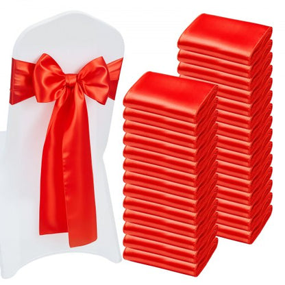 Satin Chair Sashes Bows, 100PCS Chair Ribbon Ties Back Sash, 7 x 108 inch, Red Wedding Reception Decoration, for Wedding Ceremony Baby Shower Party Events Banquet Chair Cover Decoration