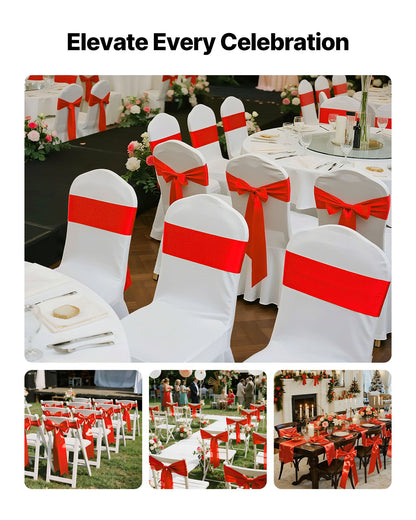 Satin Chair Sashes Bows, 50PCS Chair Ribbon Ties Back Sash, 7 x 108 inch, Red Wedding Reception Decoration, for Wedding Ceremony Baby Shower Party Events Banquet Chair Cover Decoration