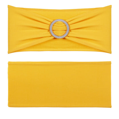 Stretch Spandex Chair Sashes, Chair Slipcover and Stretch Chair Sash with Round Buckle, Elastic Chair Bands, Fitting Wedding, Holiday, Banquet, Party Chair Decoration (100 PCS Golden Yellow)