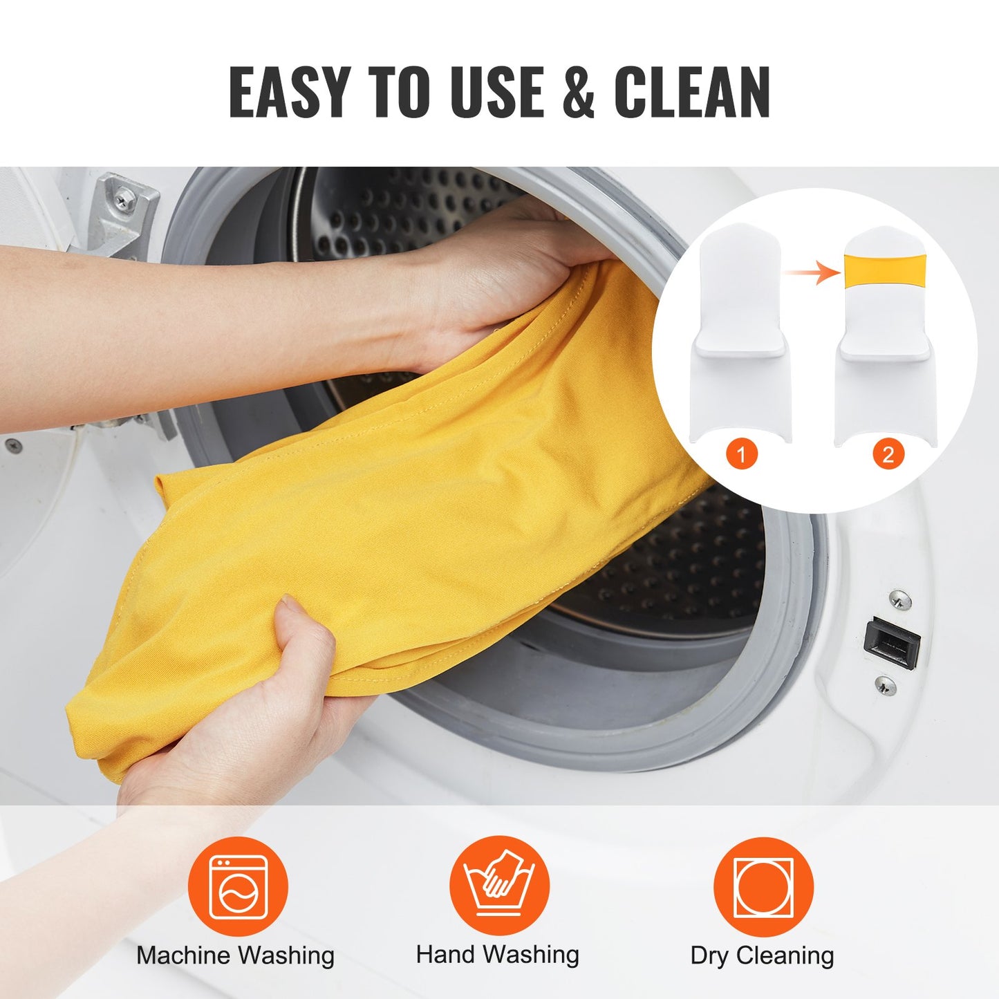 Stretchiga stolsskärp i spandex, stolsöverdrag och stretchiga stolsskärp med runt spänne, elastiska stolsband, passande stolsdekoration för bröllop, högtider, bankett, fest (50 st. gyllengula)