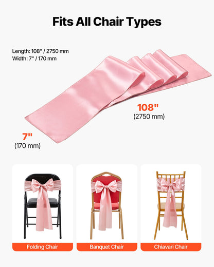 Satin Chair Sashes Bows, 100PCS Chair Ribbon Ties Back Sash, 7 x 108 inch, Rose Gold Wedding Reception Decoration, for Wedding Ceremony Baby Shower Party Events Banquet Chair Cover Decoration