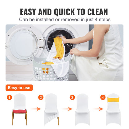 Hopfällbara stolsöverdrag i stretchig spandex, universellt monterat stolsöverdrag med stolsbågar, avtagbara tvättbara skyddande överdrag, för bröllop, högtid, bankett, fest, middag (50-set guld och vitt)