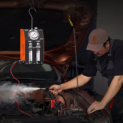 Automotive Smoke Machine Leak Detector, EVAP Smoke Machine Leak Tester with Built-in Air Pump, Pressure Gauge, Oil Level & Flow Meter, 2-Mode Vacuum Diagnostic Detector for EVAP Fuel Pipe System