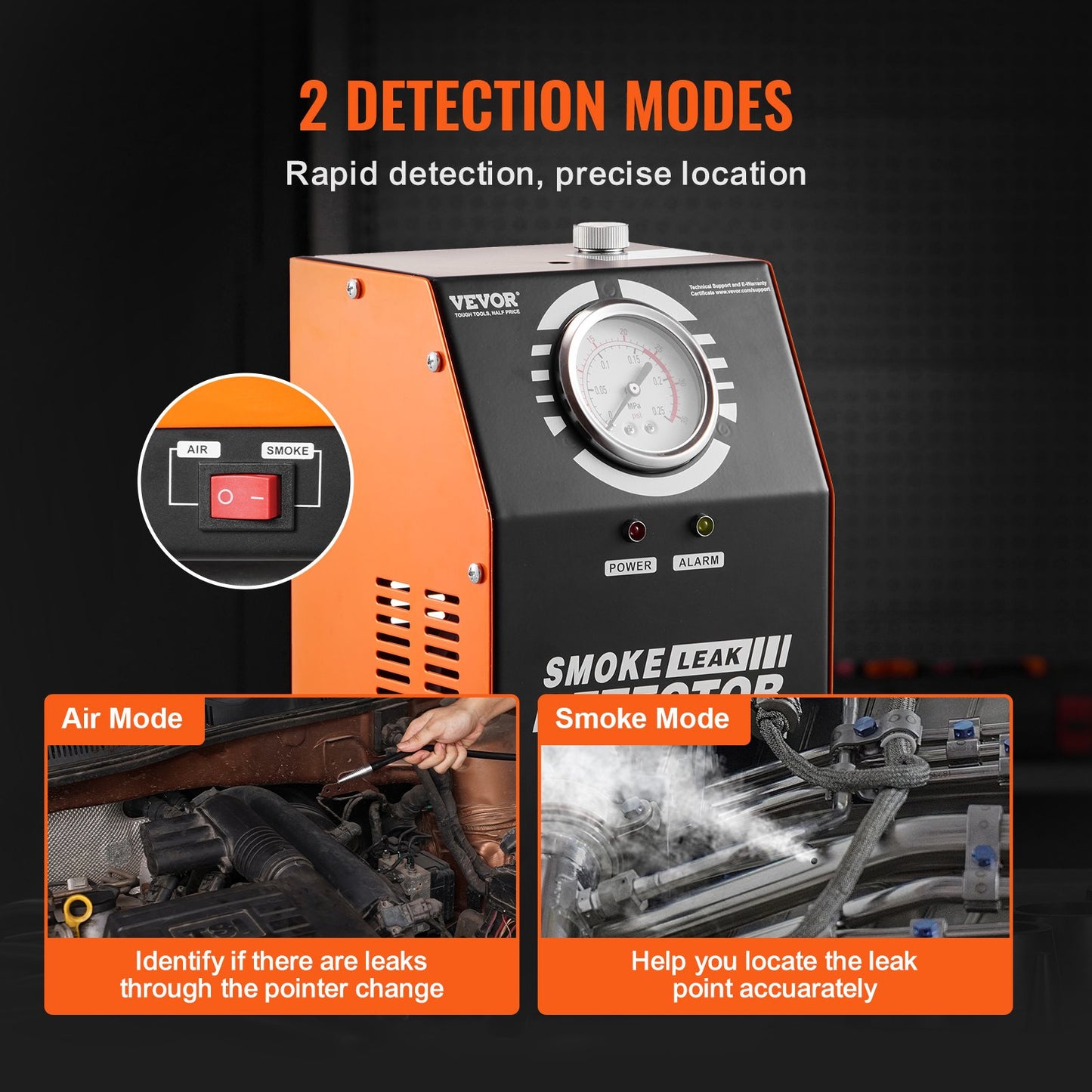 Automotive Smoke Machine Leak Detector, EVAP Smoke Machine Leak Tester with Built-in Air Pump and Pressure Gauge, Dual-Mode Vacuum Pipe Fuel Diagnostic Detector for DC12V Cars, Trucks, ATVs