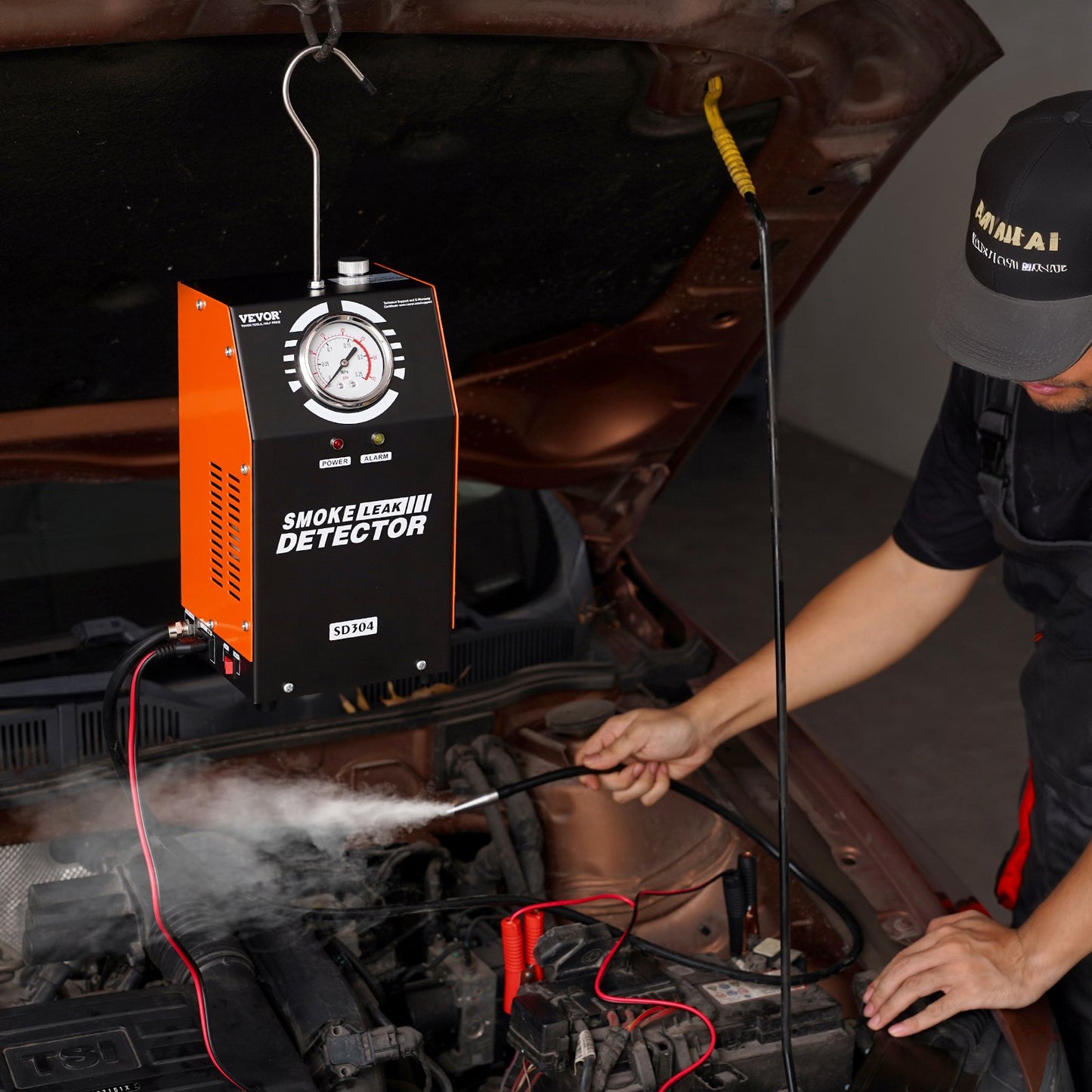 Automotive Smoke Machine Leak Detector, EVAP Smoke Machine Leak Tester with Built-in Air Pump and Pressure Gauge, Dual-Mode Vacuum Pipe Fuel Diagnostic Detector for DC12V Cars, Trucks, ATVs