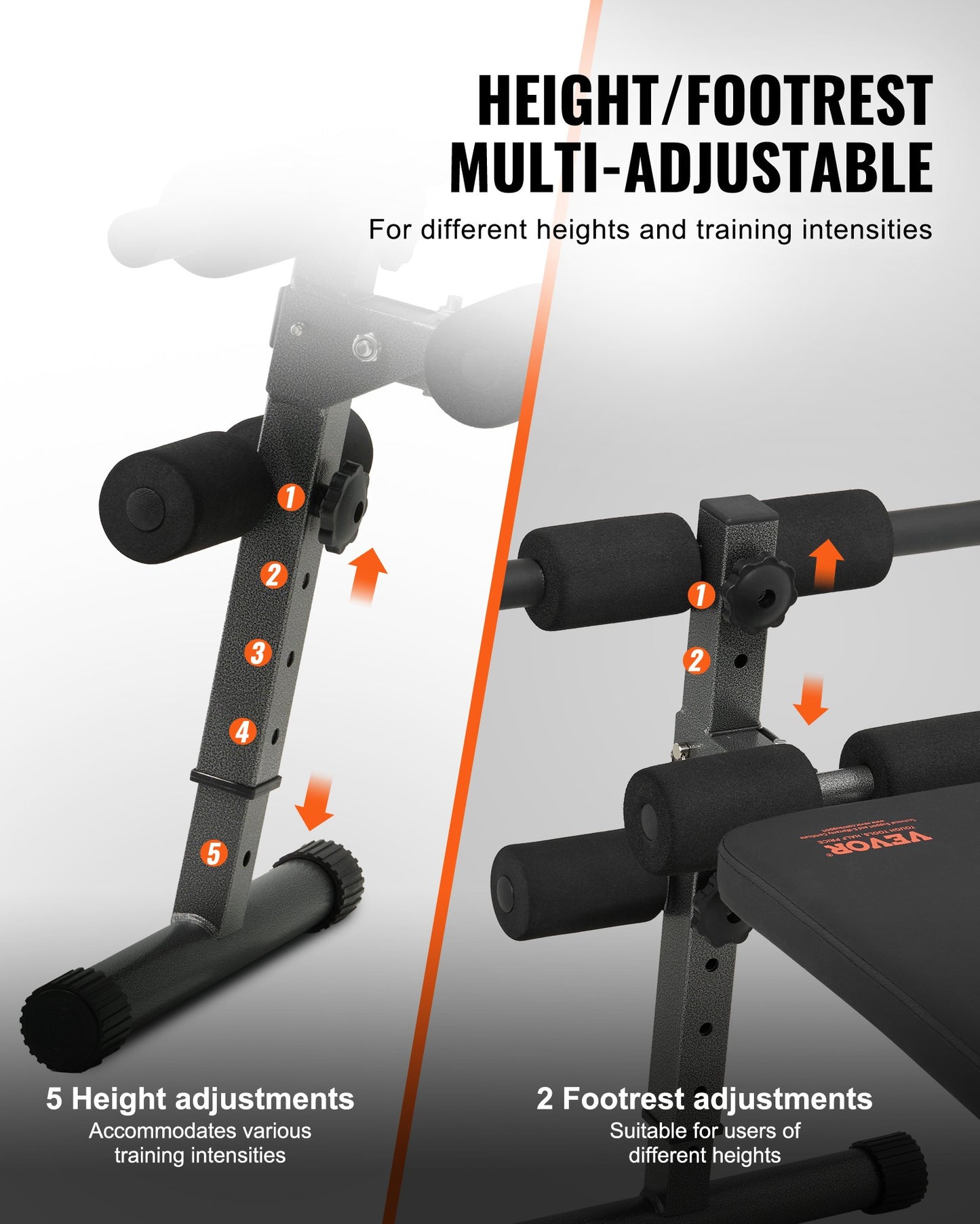 Sit Up-bänk, hopfällbar böjd, nedåtgående magbänk, med 5 justerbara höjdinställningar, kraftigt stål, halkfri design, 226 kg kapacitet för hemmagym, styrketräning, helkroppsmuskler