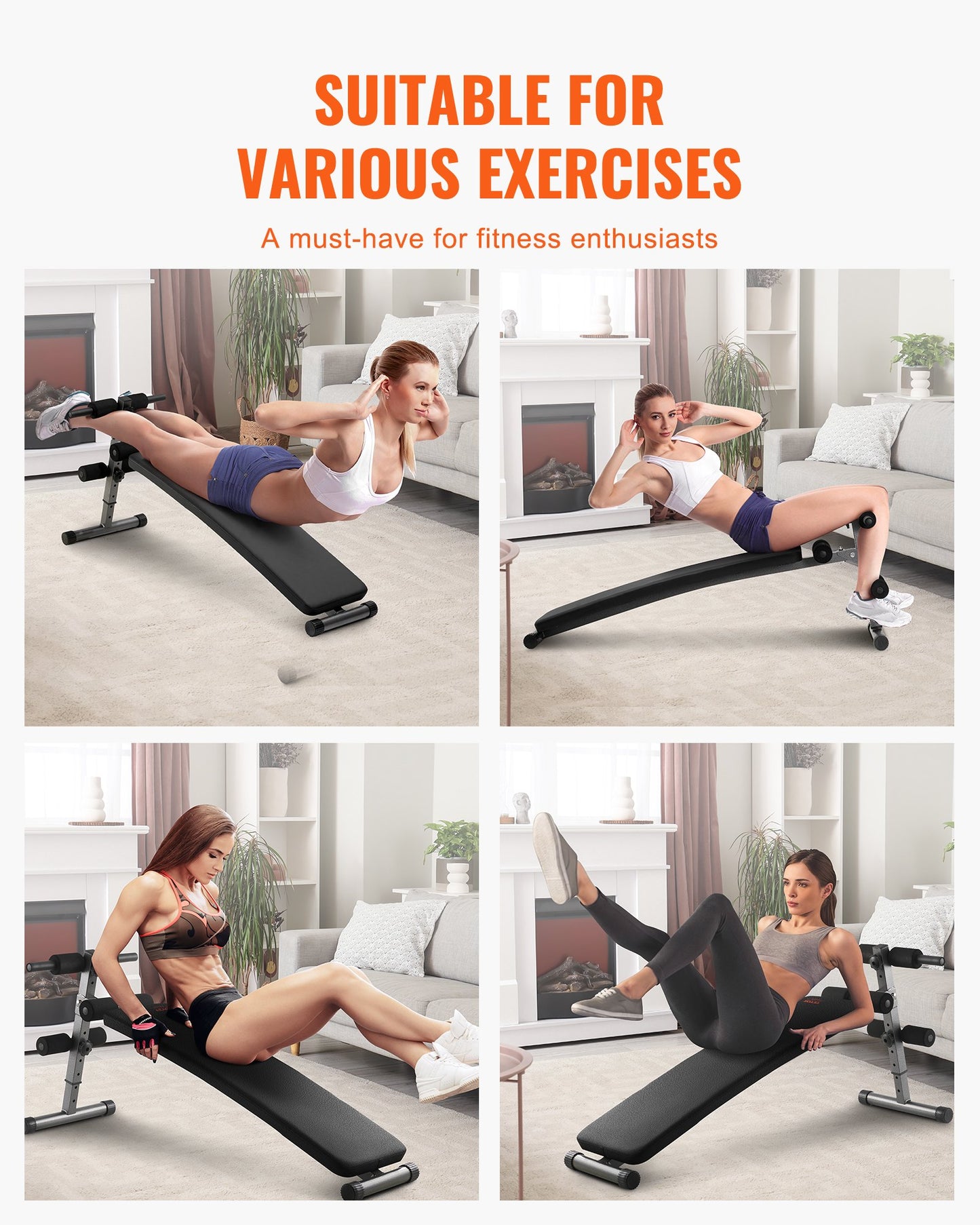 Sit Up-bänk, hopfällbar böjd, nedåtgående magbänk, med 5 justerbara höjdinställningar, kraftigt stål, halkfri design, 226 kg kapacitet för hemmagym, styrketräning, helkroppsmuskler