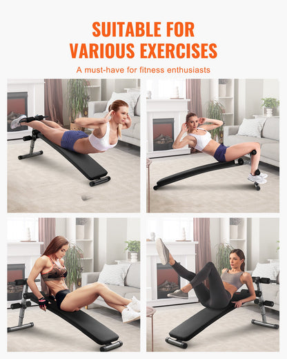 Sit Up-bänk, hopfällbar böjd, nedåtgående magbänk, med 5 justerbara höjdinställningar, kraftigt stål, halkfri design, 226 kg kapacitet för hemmagym, styrketräning, helkroppsmuskler
