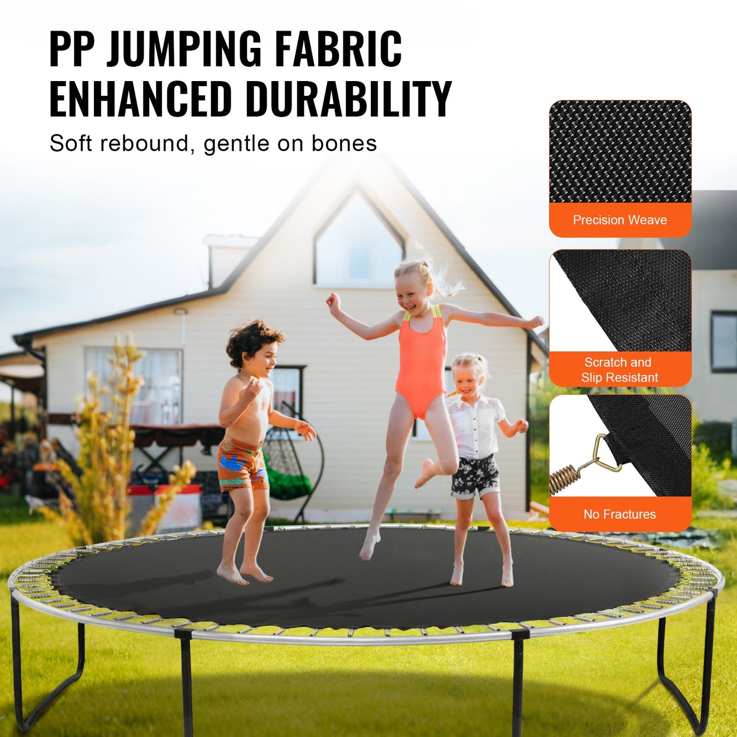 Replacement Trampoline Mat, Jumping Mat Fits 14ft Frame, Universal Jumping Mat for 14ft Round Trampoline, Reinforce UV-Resistant Mat with Spring Tool & Durable V-Rings, Fit 7" Spring Length
