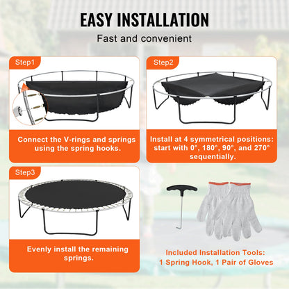 Replacement Trampoline Mat, Jumping Mat Fits 14ft Frame, Universal Jumping Mat for 14ft Round Trampoline, Reinforce UV-Resistant Mat with Spring Tool & Durable V-Rings, Fit 7" Spring Length