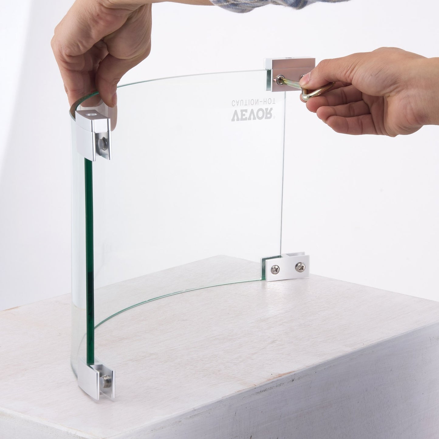 Fire Pit Wind Guard, 26 x 26 x 6 Inch Glass Flame Guard, Round Glass Shield, 1/4-Inch Thick Fire Table, Clear Tempered Glass Flame Guard, Aluminum Alloy Feet for Propane, Gas, Outdoor