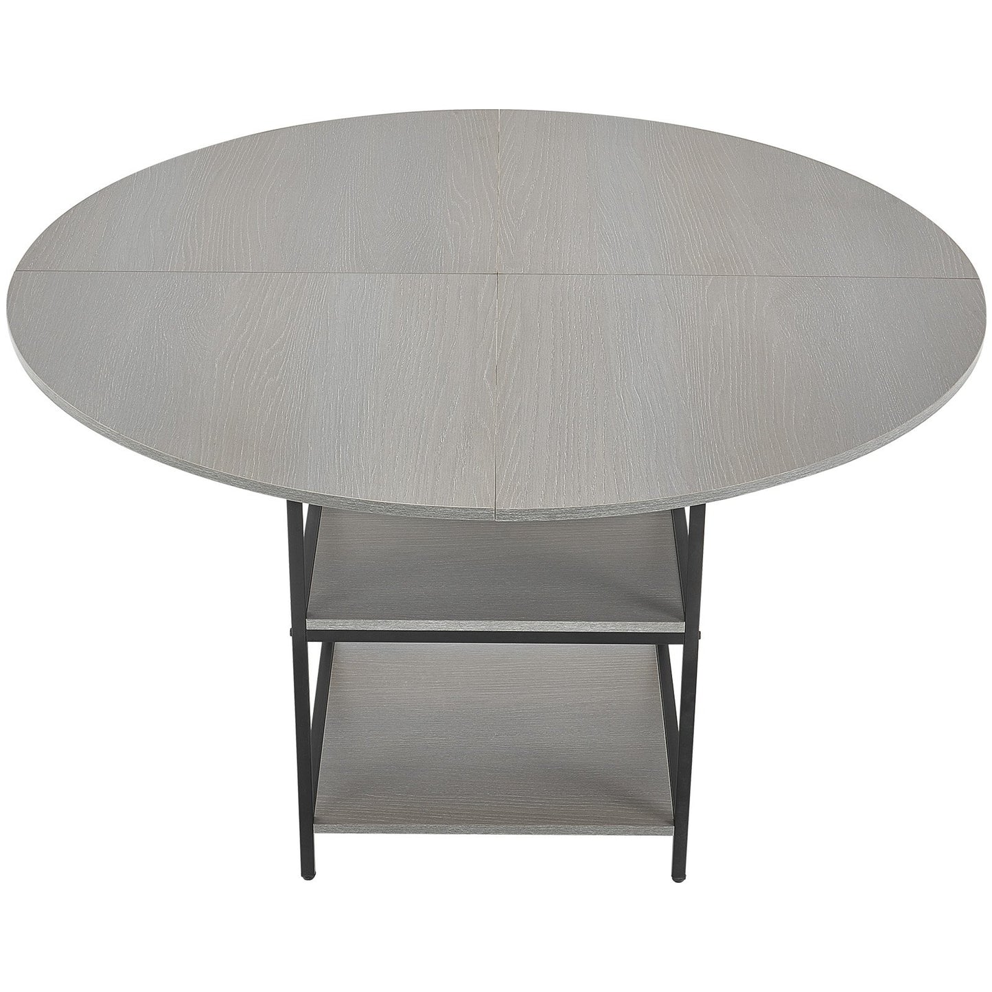 Round Dining Table, 47 inch Wood Table for 4-6 Person, Modern Circle Dinner Furniture, Leisure Tables with Storage Shelf and Metal Legs, for Home Kitchen Living Room, Grey (Only Table)