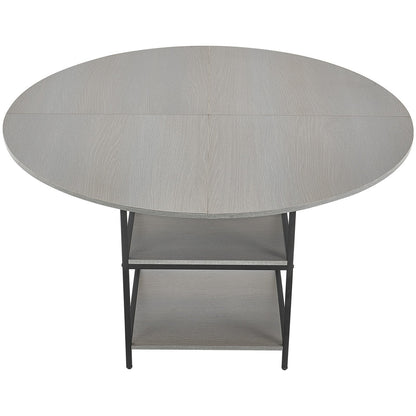 Round Dining Table, 47 inch Wood Table for 4-6 Person, Modern Circle Dinner Furniture, Leisure Tables with Storage Shelf and Metal Legs, for Home Kitchen Living Room, Grey (Only Table)