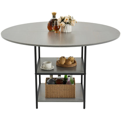 Round Dining Table, 47 inch Wood Table for 4-6 Person, Modern Circle Dinner Furniture, Leisure Tables with Storage Shelf and Metal Legs, for Home Kitchen Living Room, Grey (Only Table)