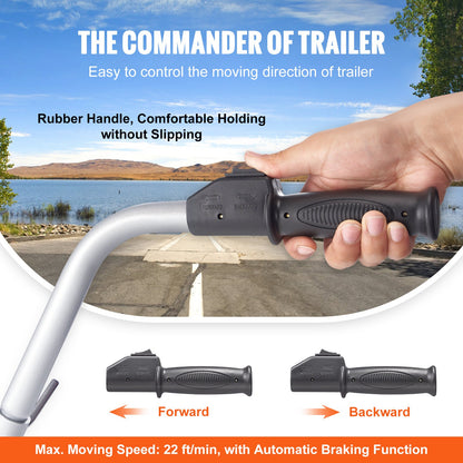 Elektrisk släpvagn, 2268 kg dragkapacitet, 350W 12V släpvagnsstödhjul med 6,7 m/min rörelsehastighet, 30,5 cm-62,9 cm justerbar klämhöjd och 20,3 cm gummidäck, för flytt av släpvagn, husvagn, båt