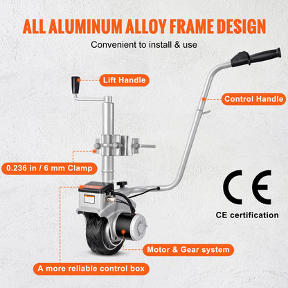 Elektrisk släpvagn, 2268 kg dragkapacitet, 350W 12V släpvagnsstödhjul med 6,7 m/min rörelsehastighet, 30,5 cm-62,9 cm justerbar klämhöjd och 20,3 cm gummidäck, för flytt av släpvagn, husvagn, båt