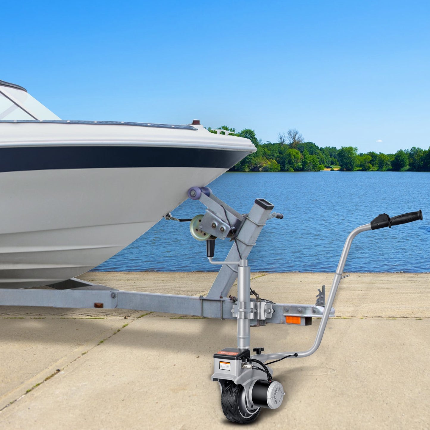 Elektrisk släpvagn, 2268 kg dragkapacitet, 350W 12V släpvagnsstödhjul med 6,7 m/min rörelsehastighet, 30,5 cm-62,9 cm justerbar klämhöjd och 20,3 cm gummidäck, för flytt av släpvagn, husvagn, båt