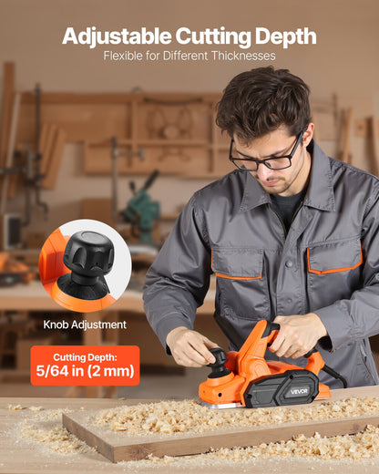 Electric Hand Planer, 82 mm Cut Width, 650W 16800 RPM Corded Power Handheld Planer for Wood, with Adjustable Cut Depth, 2 Blades, for Woodworking Wood Chamfer DIY Smooth Finish Carpentry Tool