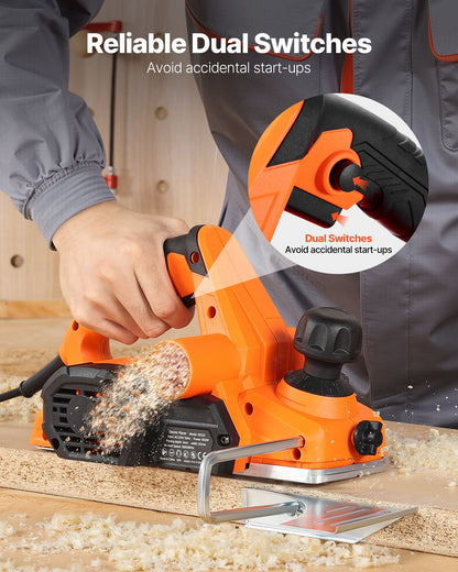 Electric Hand Planer, 82 mm Cut Width, 650W 16800 RPM Corded Power Handheld Planer for Wood, with Adjustable Cut Depth, 2 Blades, for Woodworking Wood Chamfer DIY Smooth Finish Carpentry Tool